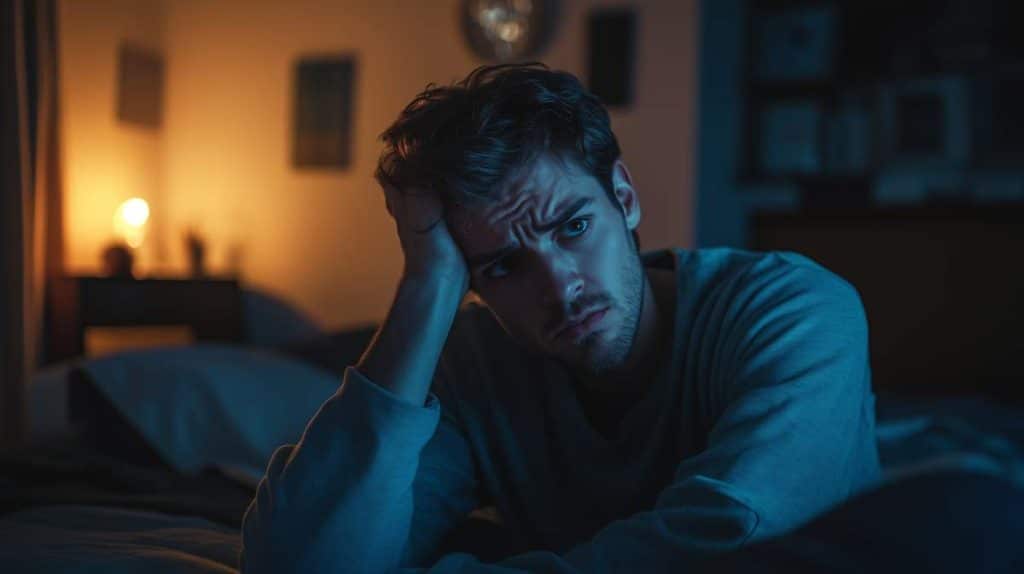 Homme qui a peur de ne pas dormir