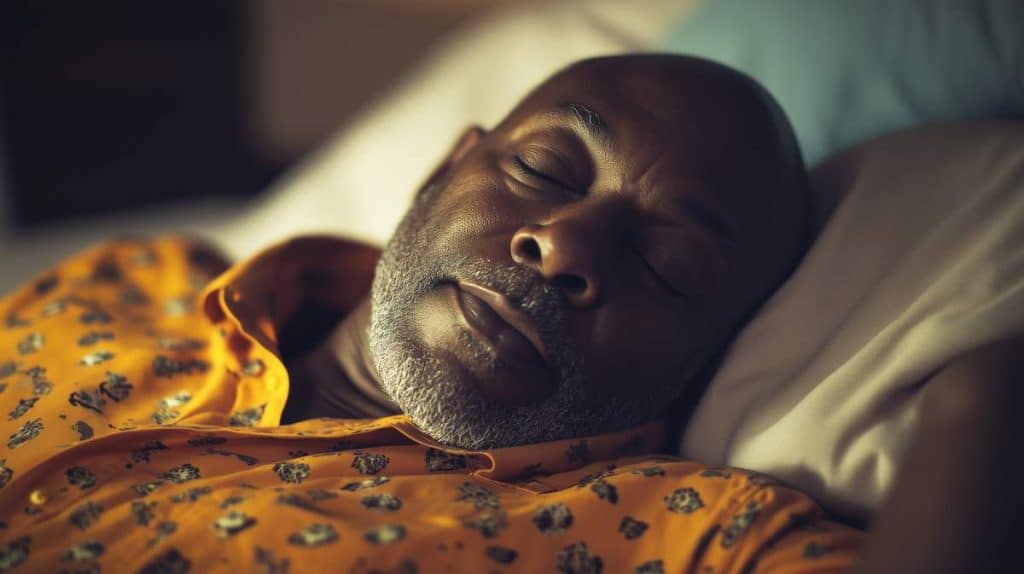 Homme qui dort dans son lit