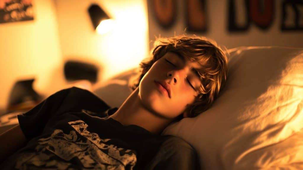 Adolescent qui dort avec de la lumière
