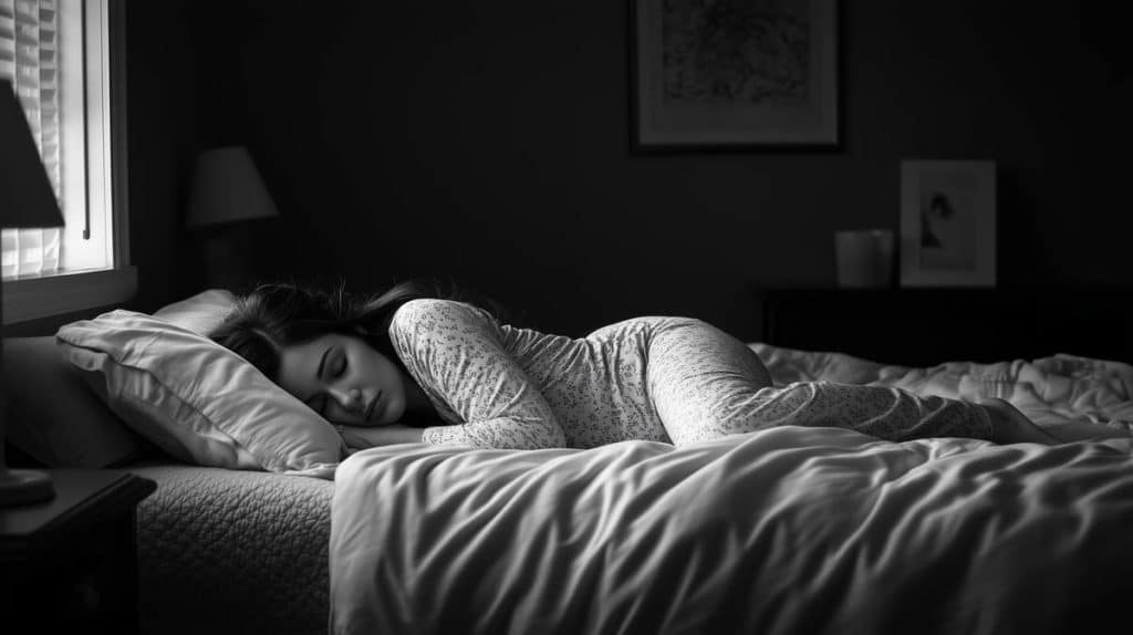 Femme qui dort dans une pièce obscure