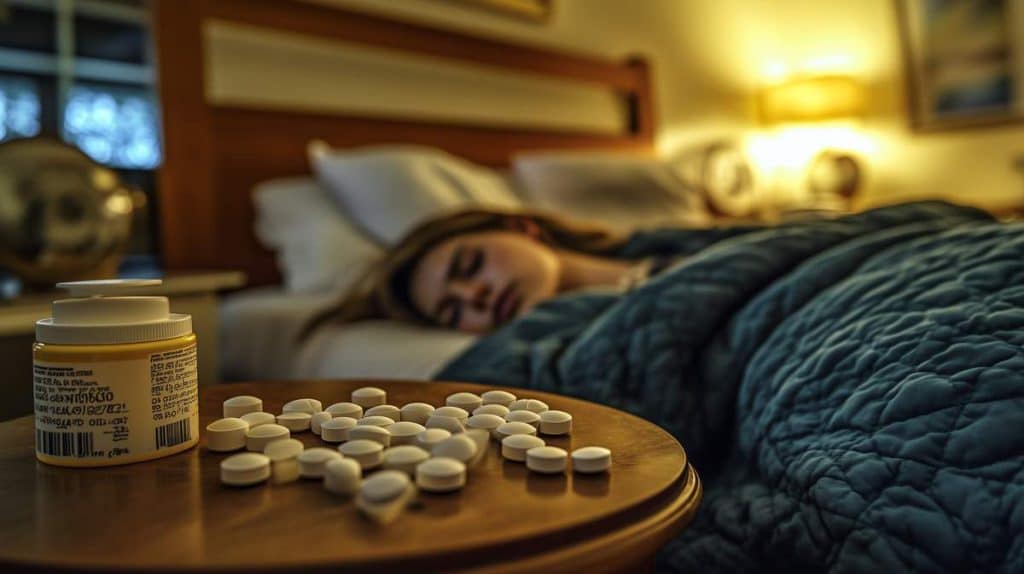 Femme qui dort avec des médicaments
